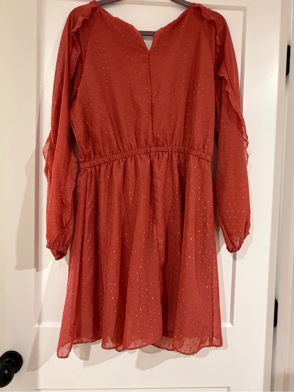 Rust Ruffle Long-Sleeve Women's Dress - Picture 2 of 3